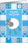 Romantic You Make my Heart Smile Fun Sheep Blank Inside card