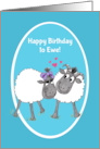 Birthday with a Pair of Comic Sheep Hearts and Bows card