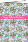 Belated Birthday Wishes with Pink Dog Roses on Blue card