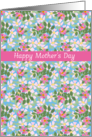 Mother’s Day with Pink Dog Roses Pattern on Blue card