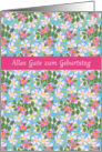 Birthday with German Greeting Pink Dog Roses Blank Inside card