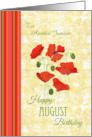 Custom Front August Birthday with Red Field Poppies card