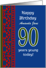 Custom Front 90th Birthday Red Field Poppies on Blue card