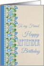 For Friend September Birthday Morning Glory Blank Inside card