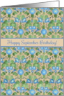 September Birthday with Blue Morning Glory Floral Pattern card