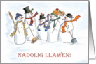 Christmas Welsh Greeting Snowmen and Robin Blank Inside card