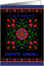 For Grandparents Diwali Greetings with Rangoli Pattern on Black card