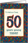 Custom Name 50th Birthday with Retro Floral Print card