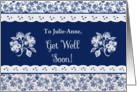 Custom Name Get Well With Pretty Indigo Patterns card