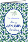 Custom Name January Birthday with Snowdrops on Blue card