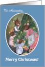 Custom Name Cute Mice Family Decorating Christmas Tree card