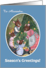 Custom Name Cute Mice Decorating Christmas Tree card