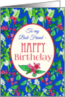 For Best Friend’s Birthday with Spring Blossoms on Blue card