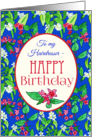 For Hairdresser’s Birthday with Spring Blossoms on Blue card
