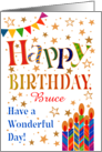 Custom Name Birthday with Stars Bunting and Candles card