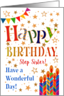 Step Sister’s Birthday with Stars Bunting and Candles card