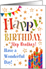 Step Brother’s Birthday with Stars Bunting and Candles card