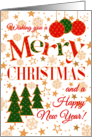 Christmas Greetings with Christmas Trees Stars and Baubles card