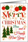 For Boss at Christmas with Christmas Trees and Baubles card