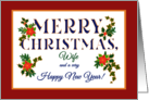 For Wife Christmas Poinsettia Holly Ivy Fir Sprigs card