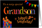 For Grandson 9th Birthday with Colourful Candles and Bunting card