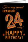 For Grandson 24th Birthday with Bright Patterns on Black card