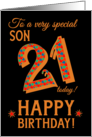 For Son 21st Birthday with Bright Patterns on Black card