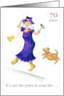70th Birthday Greetings with a Woman Dancing with her Dog card