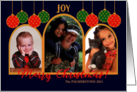 Custom Name Christmas 3 Photos Upload with Baubles card