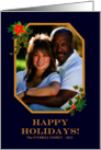 Custom Name Christmas Photo Upload with Poinsettias and Holly card