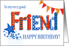 For Friend’s Birthday with Colourful Bunting and Stars card