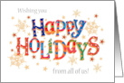 Happy Holidays from All of Us Text Based with Stars and Snowflakes card