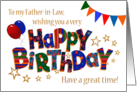 Father in Law’s Birthday with Balloons Bunting Stars and Word Art card