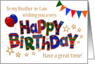Brother in Law’s Birthday with Balloons Bunting Stars and Word Art card