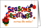 Season’s Greetings Across the Miles with Poinsettia Baubles and Stars card