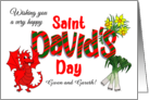 Custom Name St David’s Day with Dragon, Welsh Symbols and Word Art card