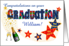 Custom Name Graduation Congratulations with Stars and Champagne card