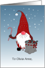 Custom Name Christmas Santa with Sack of Toys and Candy Cane card