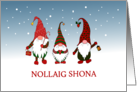 Merry Christmas in Irish Three Gnomes in the Snow Blank Inside card