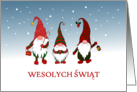 Merry Christmas in Polish Three Gnomes in the Snow Blank Inside card