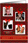 Christmas Four Photos Upload Red and Green Pattern and Bows card