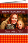 Thanksgiving Photo Upload From All of Us Orange Check Gingham card