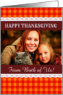 Thanksgiving Photo Upload From Both of Us Orange Check Gingham card