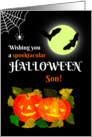 For Son Halloween with Bats Pumpkins and Spider’s Web card