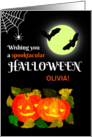 Custom Name Halloween with Bats Pumpkins and Spider’s Web card