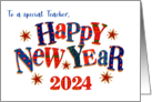 For Teacher New Year 2024 with Stars and Word Art card