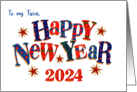 For Twin New Year 2024 with Stars and Word Art card