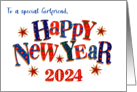 For Girlfriend New Year 2024 with Stars and Word Art card