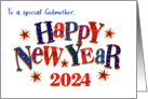 For Godmother New Year 2024 with Stars and Word Art card