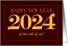 New Year 2024 From All of Us Gold Effect on Dark Red with Stars card